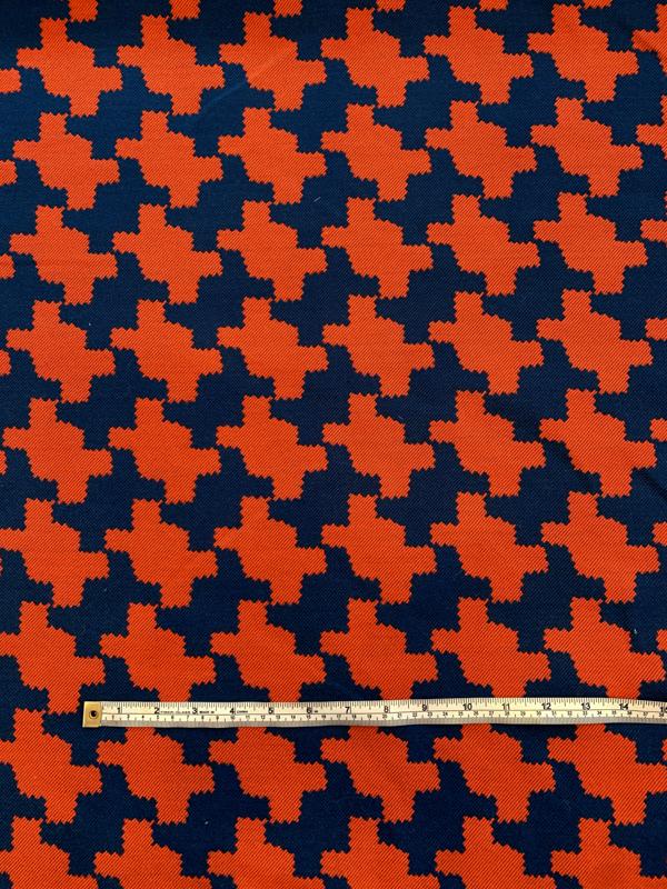 Large Scale Houndstooth Gabardine-Weave Suiting - Deep Orange / Blue