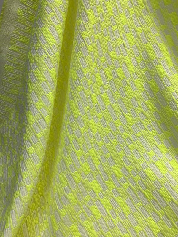 French Malhia Kent Novelty Design Tweed - Highlighter Yellow / White