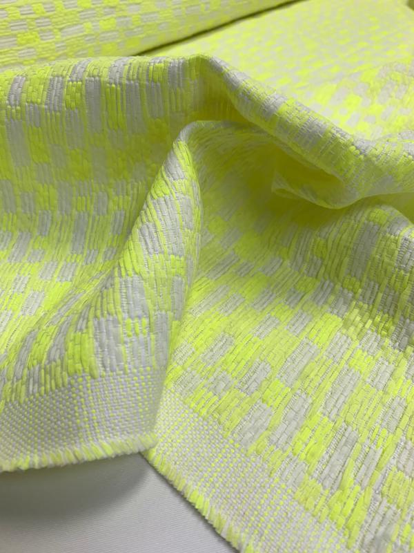 French Malhia Kent Novelty Design Tweed - Highlighter Yellow / White