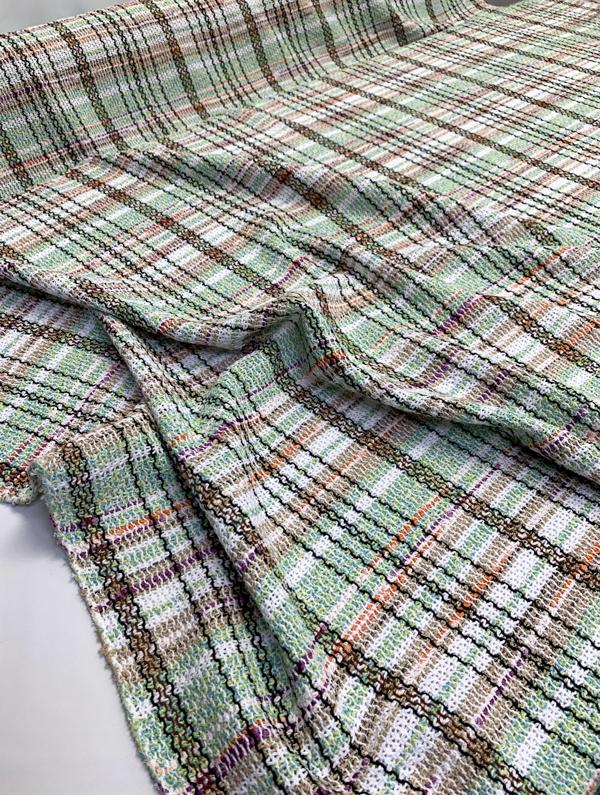 Italian Open Weave Plaid Cotton Blend Tweed - Multicolor