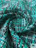French Luxury Cotton Blend Tweed - Turquoise / Teal / Navy
