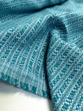 Italian Woven Striped Cotton Blend Tweed - Teal / Cadet Blue