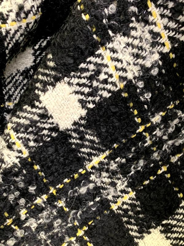 Veronica Beard Virgin Wool Jacket Weight Boucle Tweed with Lurex - Black / Ivory / Yellow