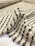 Made in England Loosely Woven Striped Wool Boucle Tweed - Ivory / Soft Black