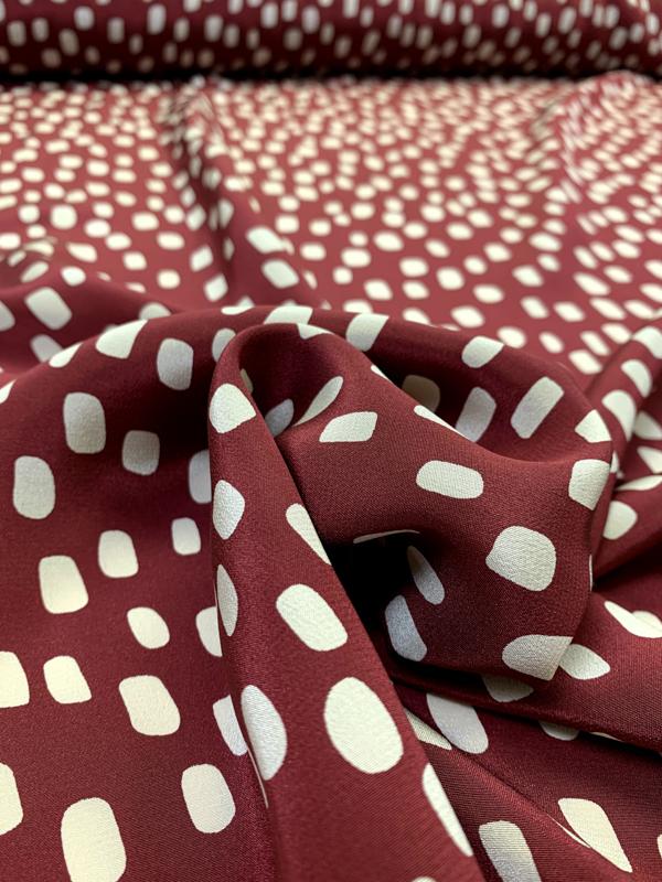 Lots of Dots Printed Silk Crepe de Chine - Maroon / Beige