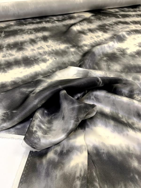 Tie-Dye Printed Silk Charmeuse - Grey / Off-White