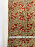 Vintage Floral Printed Crinkled Silk Crepe de Chine - Tan / Evergreen / Raspberry / Brown