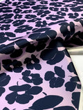 Italian Lela Rose Floral Printed Duchess Silk Blend Satin - Lavender / Navy