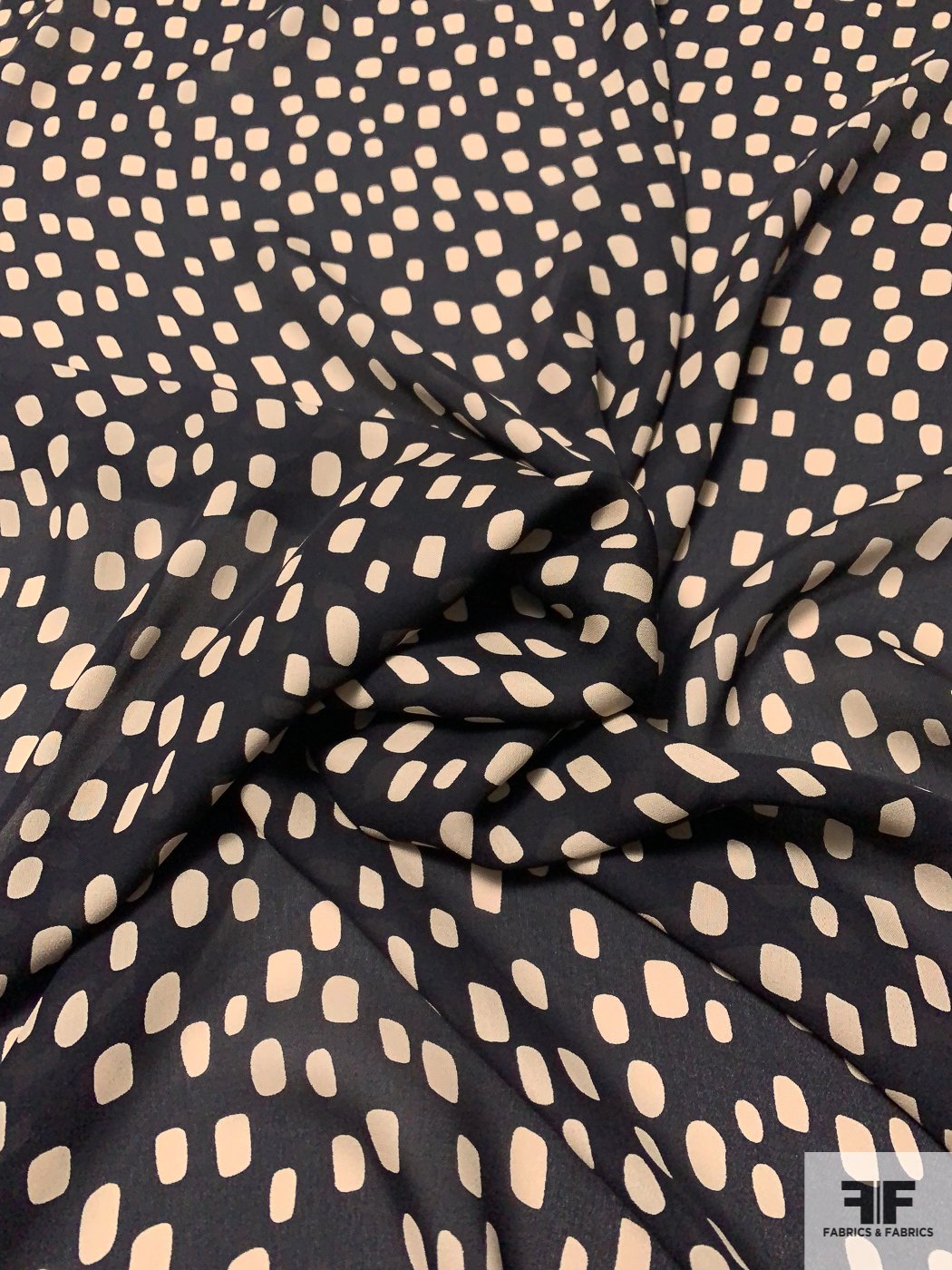 Lots of Dots Printed Silk Georgette - Black / Beige