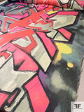 Graffiti Art Printed Rayon Acetate Crepe Back Satin - Pink / Grey / Purple / Yellow