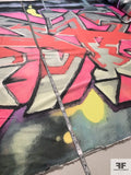 Graffiti Art Printed Rayon Acetate Crepe Back Satin - Pink / Grey / Purple / Yellow