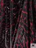French Cheetah Design Panne Cut Velvet on Silk Chiffon - Black / Maroon