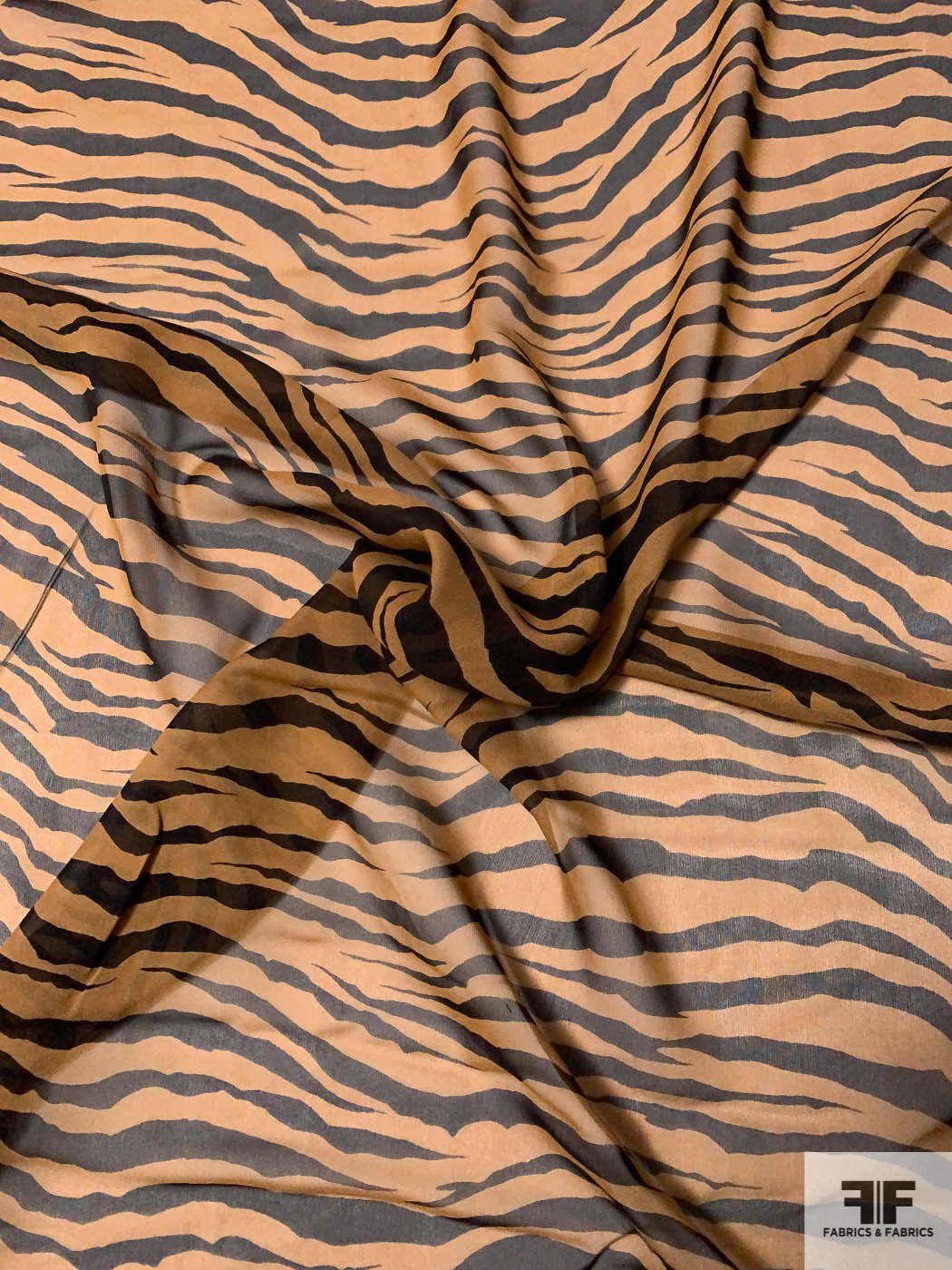 Baby Tiger Printed Silk Chiffon - Caramel Brown / Black