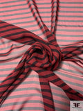 Horizontal Striped Printed Silk Chiffon - Maroon / Black