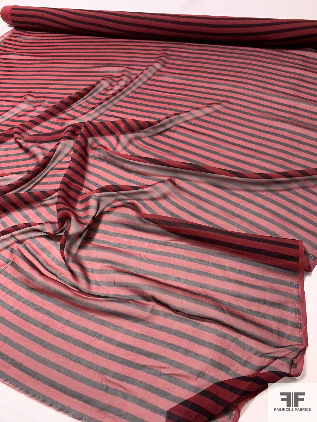 Horizontal Striped Printed Silk Chiffon - Maroon / Black