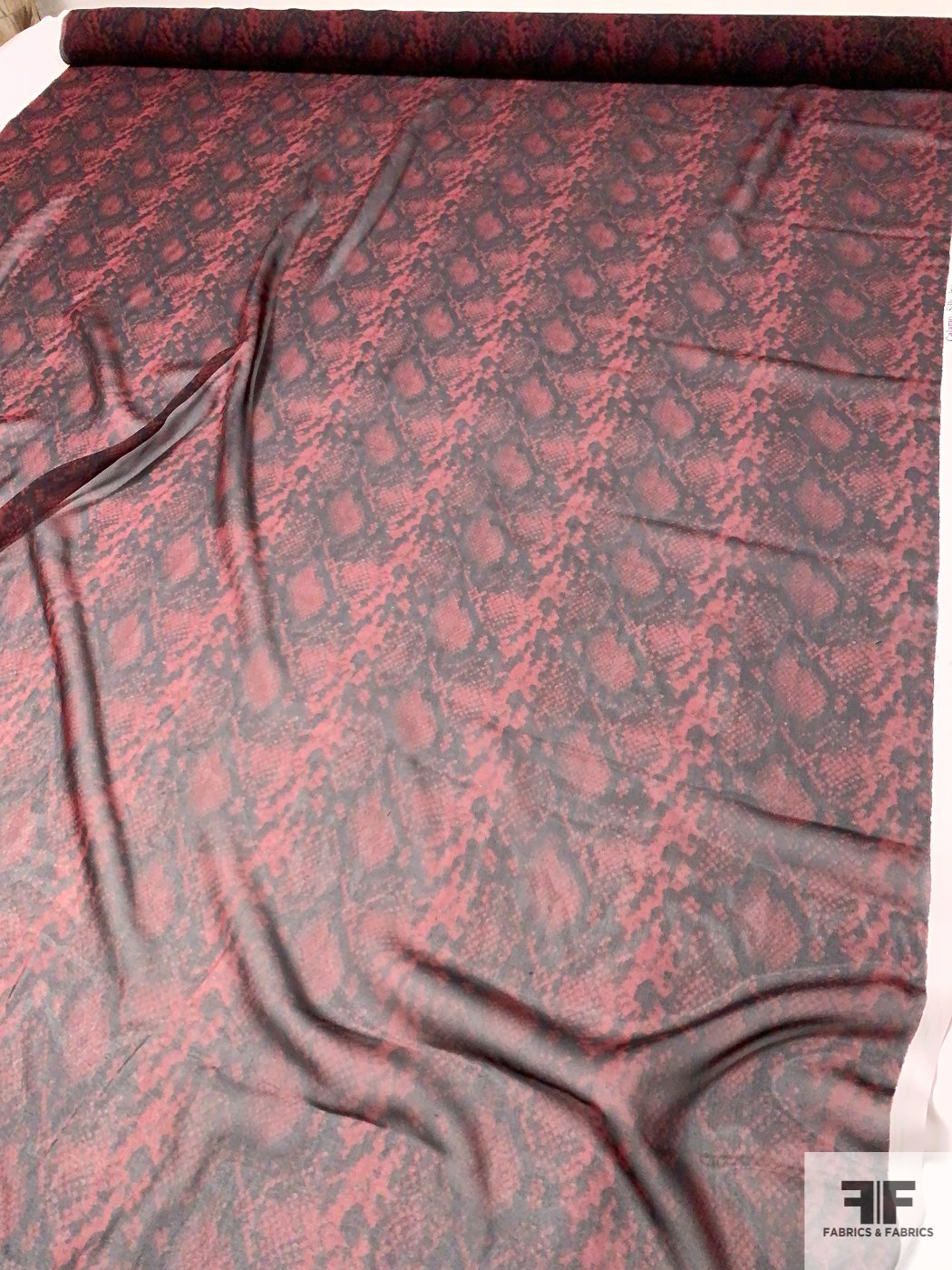 Snakeskin Printed Silk Chiffon - Maroon / Black