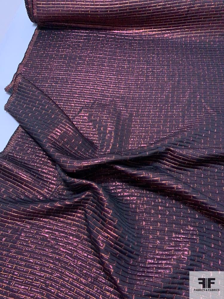 Italian Geometric Tile Lamé Brocade - Copper / Metallic Aubergine / Black