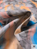 Hazy Painterly Floral Printed Cotton Faille - Orange / Blue / Coral / Black / Grey
