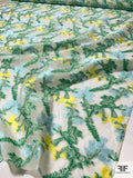 Floral Vines Fil Coupé Polyester Organza - Green / Yellow / Light Blue / White