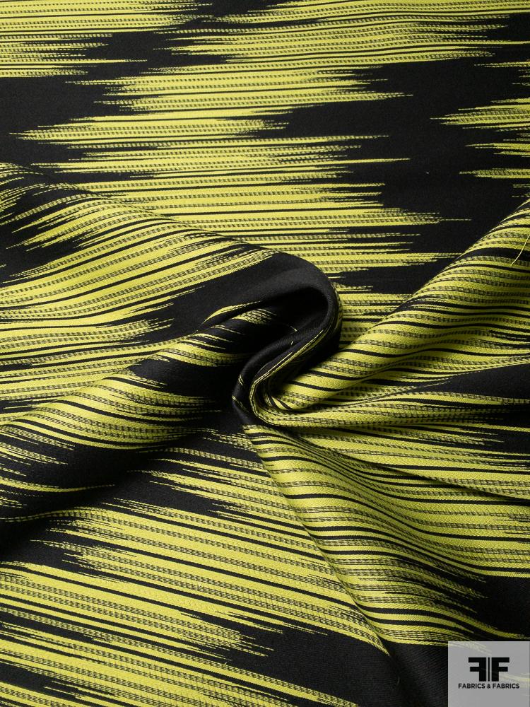 Large Scale Hazy Zig Zag Cotton Brocade - Kiwi Green / Black
