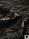 Abstract Geometric Houndstooth Fused-Back Gabardine Suiting - Army Green / Antique Gold / Black
