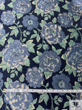 Romantic Floral Jacket Weight Brocade - Blue / Navy / Sage