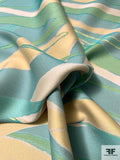 Tropical Leaf Silk and Rayon Crepe - Seafoam / Yellow / Tan