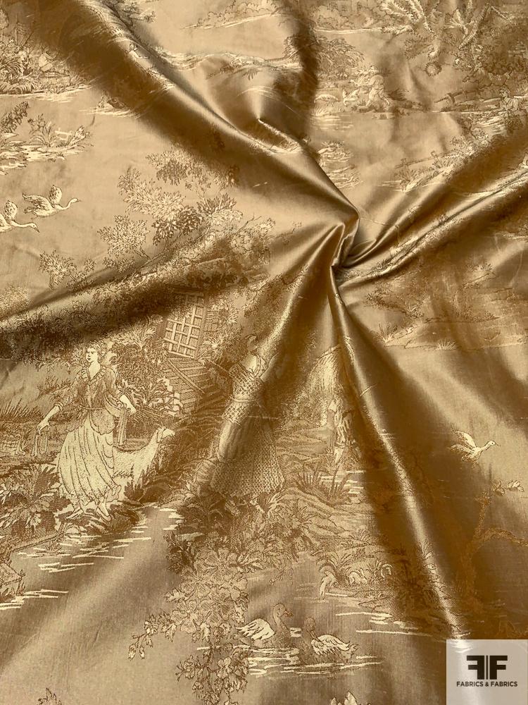 Toile Landscape Silk Taffeta Jacquard - Antique Gold