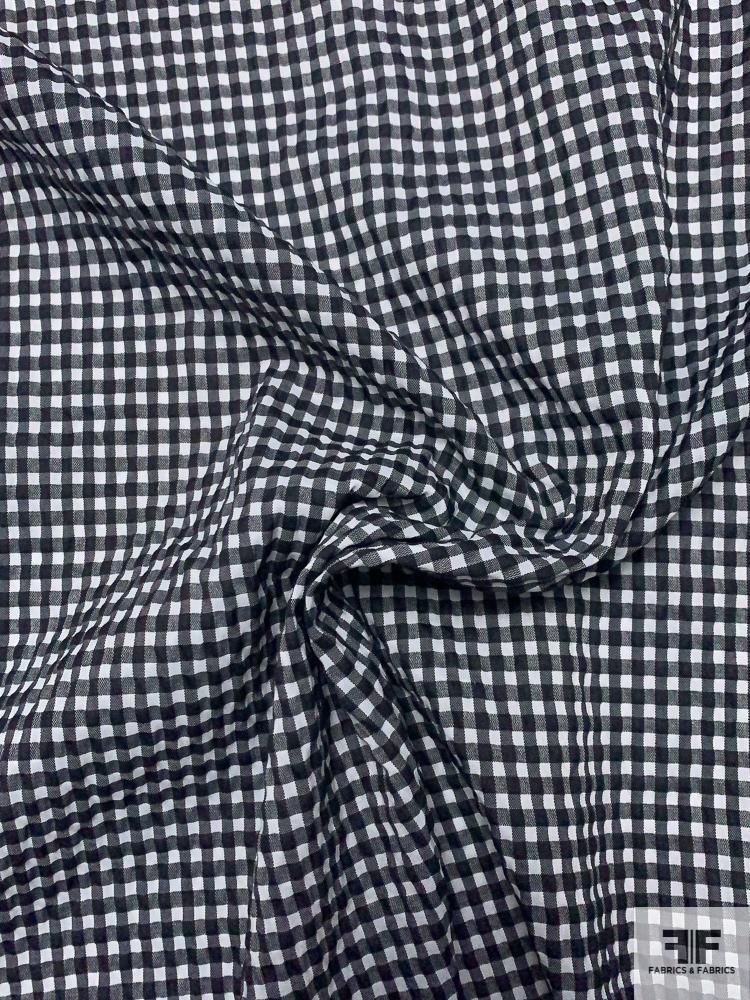 Gingham Seersucker Yarn-Dyed Cotton Blend Shirting - Black / White