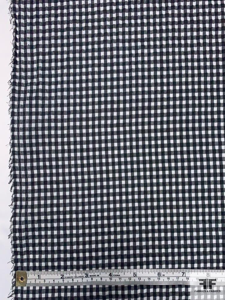Gingham Seersucker Yarn-Dyed Cotton Blend Shirting - Black / White