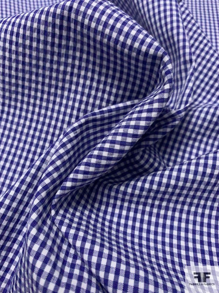 Gingham Seersucker Yarn-Dyed Cotton Shirting - Blue / White