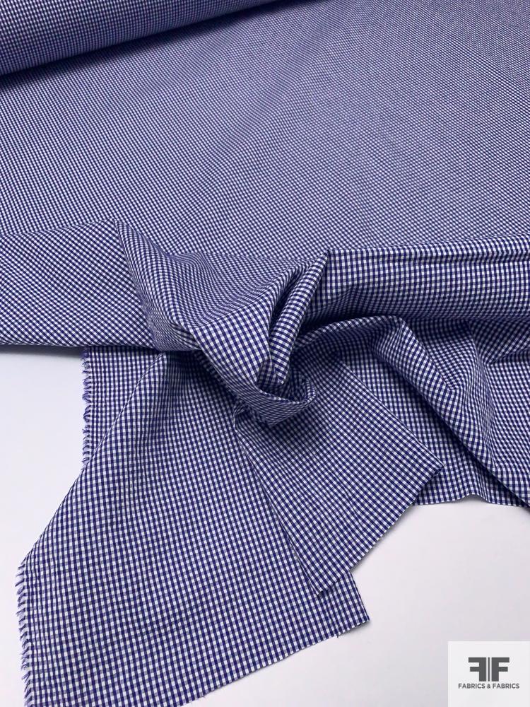 Gingham Seersucker Yarn-Dyed Cotton Shirting - Blue / White