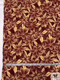 Tropical Floral Textured Stretch Linen-Weave Cotton - Maroon / Butter Yellow