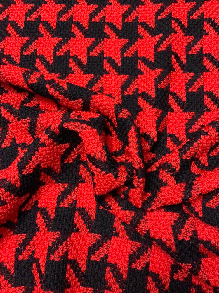 Italian Houndstooth Wool Tweed - Red / Black