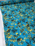 Anna Sui Textured Floral Cloqué Jacquard Silk Nylon Blend Organza - Turquoise / Yellow / Green