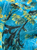 Anna Sui Textured Floral Cloqué Jacquard Silk Nylon Blend Organza - Turquoise / Yellow / Green