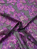 Novelty Poly Organza with Matelassé Floral Design and Woven Yarns - Purple / Dusty Pink / Black