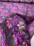 Novelty Poly Organza with Matelassé Floral Design and Woven Yarns - Purple / Dusty Pink / Black
