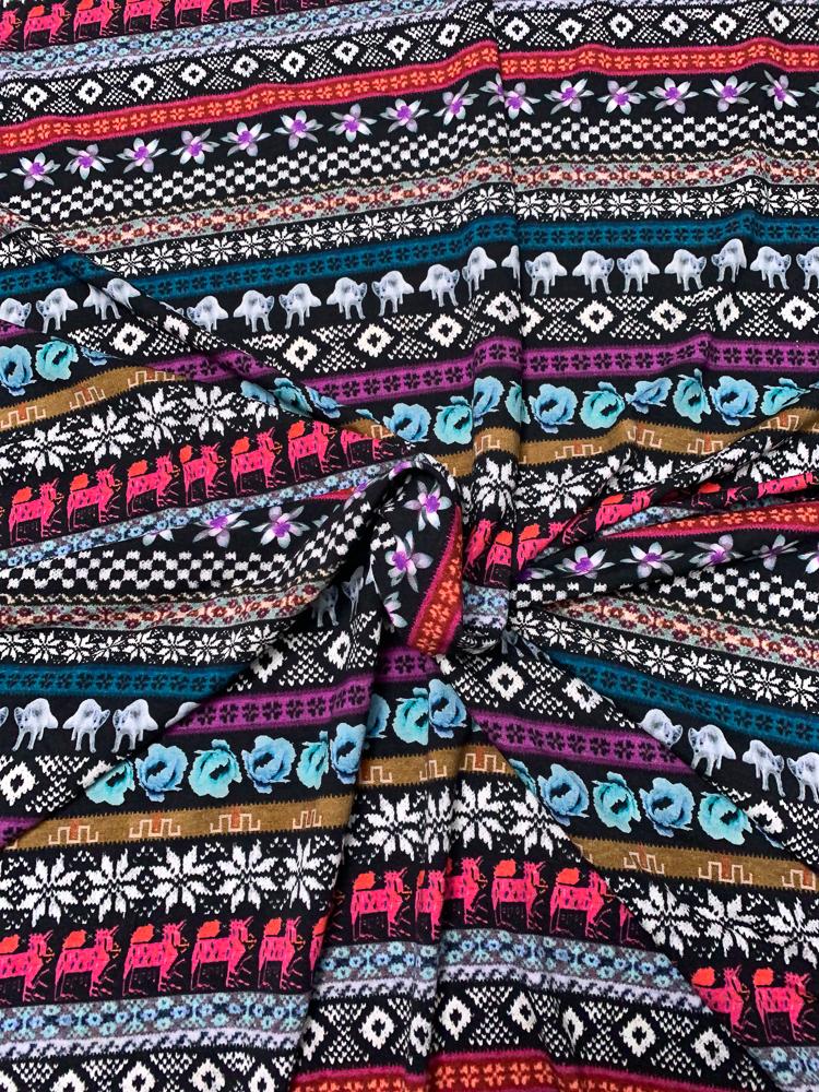 Boho Striped Pattern Stretch Rayon Jersey Knit - Multicolor