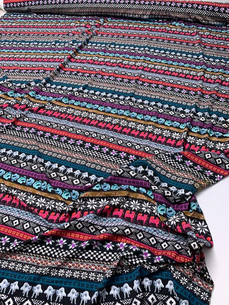 Boho Striped Pattern Stretch Rayon Jersey Knit - Multicolor