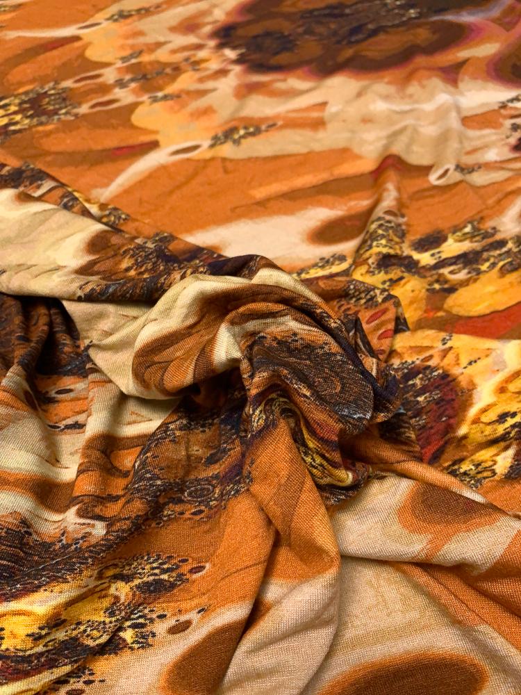 'Marrakesh Nights' Rayon Spandex Jersey Knit - Shades of Orange / Brown