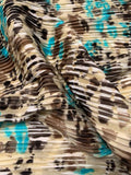 Splatter Animal Print Pleated Polyester Knit - Tan / Brown / Turqouise