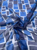 Blue Rectangles Fil Coupé Polyester Organza - Navy / Royal / Purple