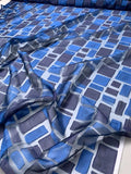 Blue Rectangles Fil Coupé Polyester Organza - Navy / Royal / Purple