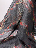 Italian Mystical Floral Pleated Polyester Organza - Black / Red / Green