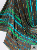 Linear Design Bohemian Printed Silk Jersey Knit - Brown / Green / Turquoise / Blue