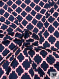 Lattice Printed Silk Jersey Knit Panel - Navy / Pink / White