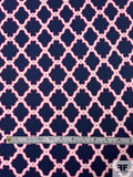 Lattice Printed Silk Jersey Knit Panel - Navy / Pink / White