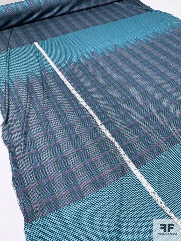 Houndstooth Glen Plaid Printed Silk Jersey Knit Panel - Teal / Turquoise / Magenta / Dark Maroon