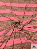 Horizontal Lattice Striped Printed Silk Jersey Knit - Pink / Light Olive / Plum